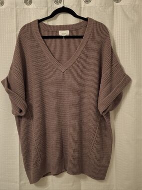 ANDREE BY UNIT Purple Waffle Knit V-Neck Pullover
